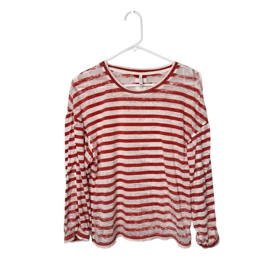 Z Supply Red and White Striped Long Sleeve Crewneck Top Size M